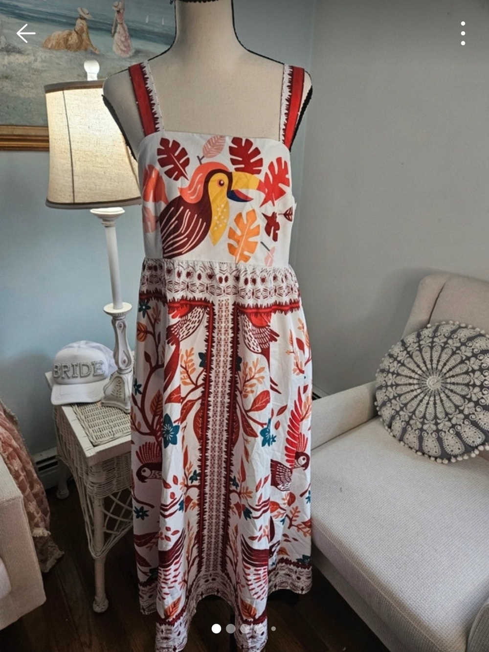 Cupshe White Maxi Dress with Red & Orange Tropical Print